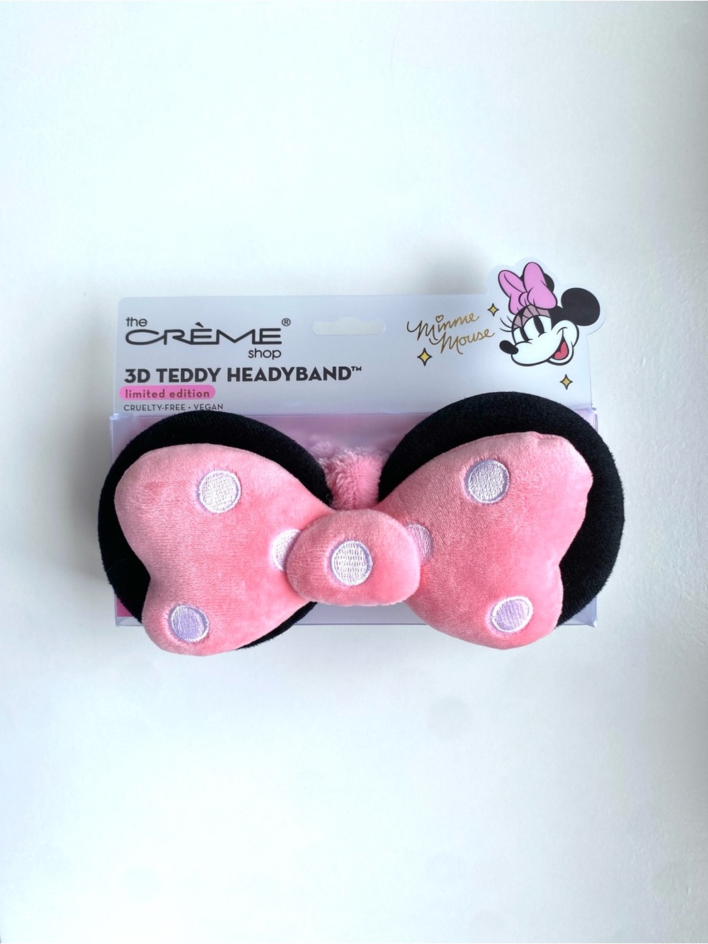 NWT The Creme Shop x Minnie Mouse Pink 3D Teddy Bow Plushy Spa Headband